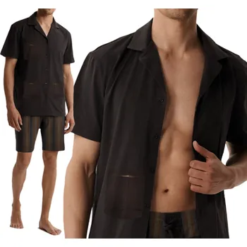 Pánské pyžamo Pánské pyžamo ATLANTIC – pohodlný a měkký vršek košilového střihu a kraťasy XL hnědá