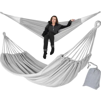 Houpací síť ZAHRADNÍ HOUPACÍ SÍŤ PRO 2 OSOBY 200X150CM S POTAHEM ŠEDÝ 1039053