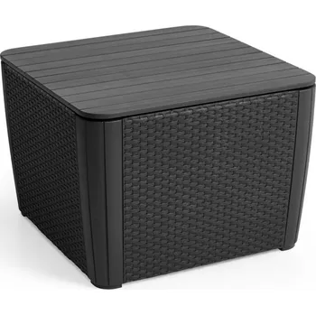 Zahradní stůl Venkovní úložný box / stůl 2v1, umělý ratan, tmavě šedý (grafit), 39x39x42 cm
