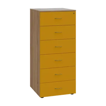 Kartotéka LKR - A5 dřevěná kartotéka, 6-zásuvková, centrální zámek, korpus dub bardolino/čílka žlutá odio