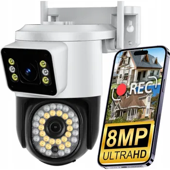 IP kamera Duální WiFi venkovní kamera 8MPx otočná ULTRA HD BÍLÁ ZOOM detekce