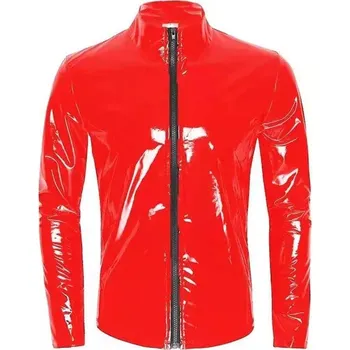 Moto bunda Pánská wetlook bunda se zipem Barva: Červená, Velikost: 3XL