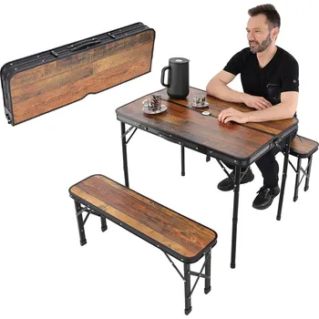 Zahradní stůl SKLÁDACÍ KAMPAŇOVÝ STŮL 90x60x70CM A 2 LAVICE 87x23x39CM DŘEVO