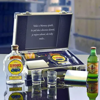 Dárkový potravinový koš Rudolf Jelínek Slivovice Dárková sada v ALU kufříku Standardní víko