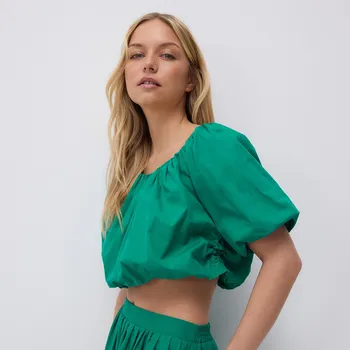 Dámské tričko Reserved - Zkrácená nabíraná halenka - zelená - 579FB-77X - 579FB-77X-L