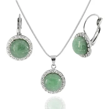 Souprava šperků Foxette Green Aventurine & Zirconia - Set šperků z chirurgické oceli - Zelená / Originální JF_0160