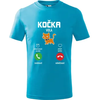 Chlapecké oblečení Dětské tričko s potiskem Kočka volá Velikost: 134/8 let, Barva trička: Tyrkysová