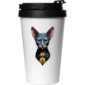 Cestovní nerezový hrnek s potiskem Sphynx cat dollar
