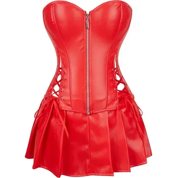 Dámské erotické šaty Koženkové šaty s vázáním vzadu Barva: Červená, Velikost: 5XL