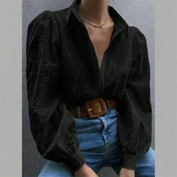 Dámská halenka Prolamovaná halenka s dlouhými rukávy Barva: Černá, Velikost: S