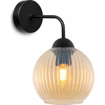 Obraz Nástěnná lampa medová černá koule z rýhovaného skla 14 cm