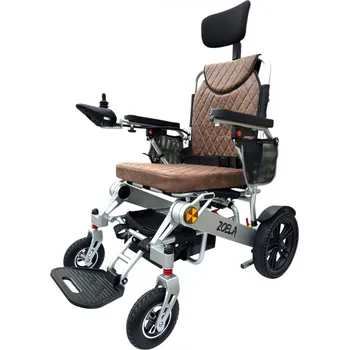 Elektrický invalidní skútr Zoela 9005AF Elektrický polohovací vozík s automatickým složením pro snadný transport Stříbrný rám: Hnědé polstrování