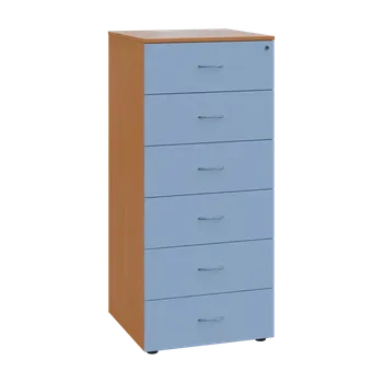 Kartotéka LKR - A5 dřevěná kartotéka, 6-zásuvková, centrální zámek, korpus buk royal/čílka pastelově modrá