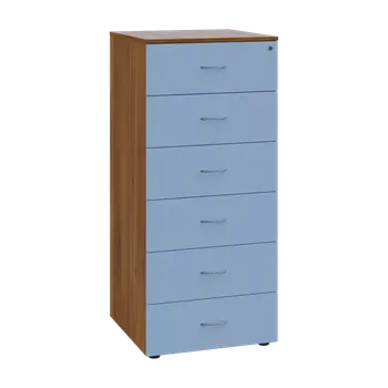 Kartotéka LKR - A5 dřevěná kartotéka, 6-zásuvková, centrální zámek, korpus ořech světlý/čílka pastelově modrá