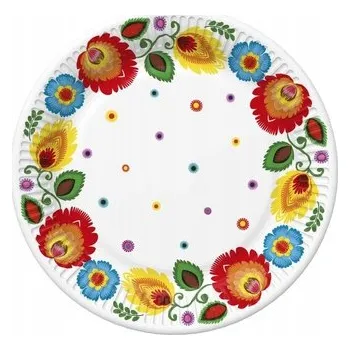 Party nádobí PAPÍROVÉ TALÍŘE RYBÁŘSKÁ VÝŠIVKA 23 CM 8 KS TALÍŘKŮ LIDOVÉ UMĚNÍ