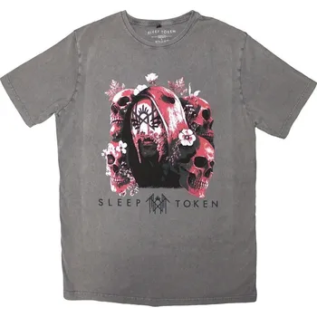 Pánské tričko Sleep Token Tričko Skulls & Flowers Stone Wash Unisex Grey L