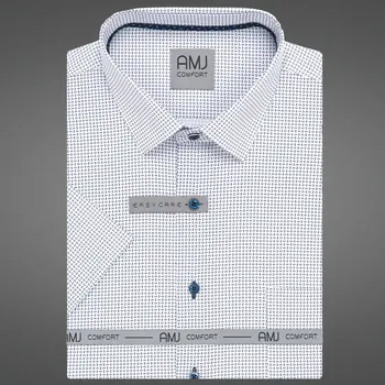 Pánská košile AMJ bavlněná, bílá, tmavě modré kosočtverce, VKBR1378, krátký rukáv, slim fit, vel. 42