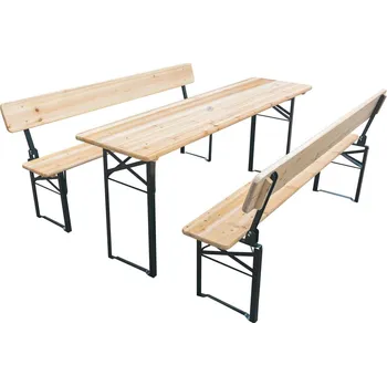 Zahradní lavice PIKNIKOVÝ SET BAR DŘEVĚNÝ STŮL A 2 LAVICE SE SKLOPNÝM OPĚREM