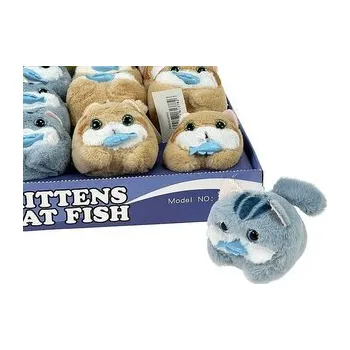 plyšák Kotek z rybą machający ogonem pluszowy 13cm MIX