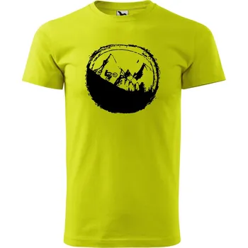 Pánské oblečení Pánské tričko s potiskem Hory a kolo Velikost: 2XL, Barva trička: Limetková