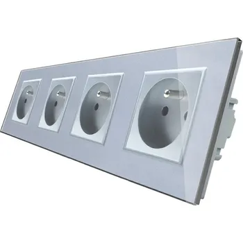 Elektrická zásuvka WELAIK Zásuvka skleněná čtyřnásobná šedá