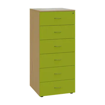 Kartotéka LKR - A5 dřevěná kartotéka, 6-zásuvková, centrální zámek, korpus bříza světlá/čílka jarní zeleň