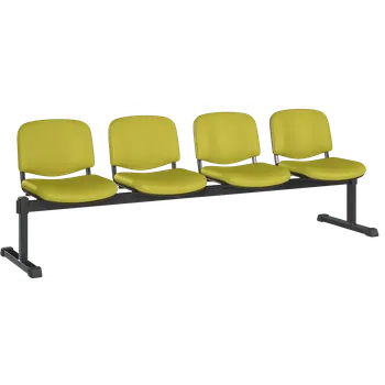 CAMILA - 4, čalouněná lavice do čekárny, 4-sedák, kostra černá, koženka zelinkavá