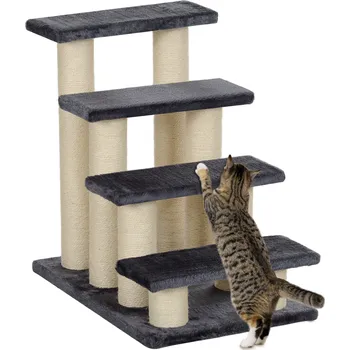 PAWHUT Čtyřstupňové schodiště pro psy a kočky měkký plyš 60 x 59 x 41 cm šedá