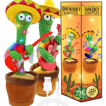 plyšák Interaktivní Plyšová Hračka Eddcom , zelený kaktus, 34 cm, zvuk a světlo