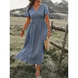 Letní midi šaty s véčkovým výstřihem Barva: Šedá, Velikost: M