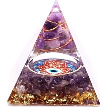 Drahý kámen Magieprirody.cz Orgonit pyramida 5x5 cm Ametyst kameny + Lepidolit ve spirále #OR089