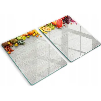 Obraz Dekorativní Skleněné Kryty na Kuchyňskou Desku / Prkénka na Krájení 2x40x52 cm Ovoce na prknech