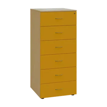 Kartotéka LKR - A5 dřevěná kartotéka, 6-zásuvková, centrální zámek, korpus javor horský/čílka žlutá odio