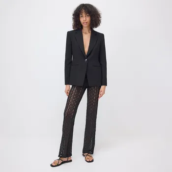 Reserved - Žerzejové kalhoty flare - černý - ZQ655-99X - ZQ655-99X-S