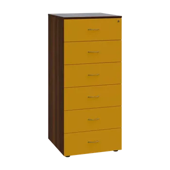 Kartotéka LKR - A5 dřevěná kartotéka, 6-zásuvková, centrální zámek, korpus ořech královský/čílka žlutá odio