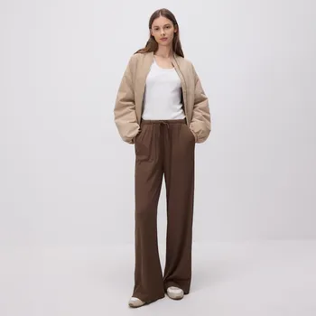 Dámské kalhoty Reserved - Široké kalhoty s vázáním - tmavě hnědá - 8730B-89X - 8730B-89X-L