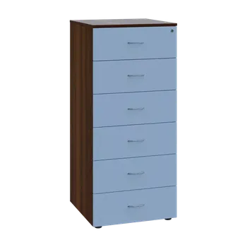 Kartotéka LKR - A5 dřevěná kartotéka, 6-zásuvková, centrální zámek, korpus ořech královský/čílka pastelově modrá