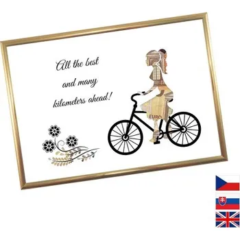 Žertovný předmět Rámeček na darování peněz - Dámské kolo, Nápis anglicky, Rámeček 203 - zlatá metalická