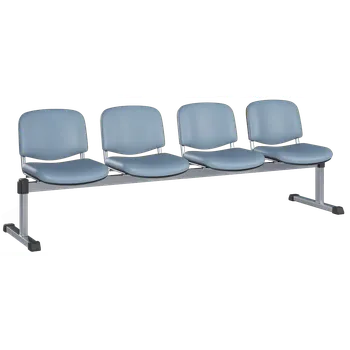 CAMILA - 4, čalouněná lavice do čekárny, 4-sedák, kostra stříbrná, koženka modrá
