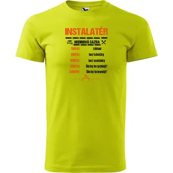 Pánské oblečení Pánské tričko s potiskem Hodinová sazba instalatér Velikost: L, Barva trička: Limetková