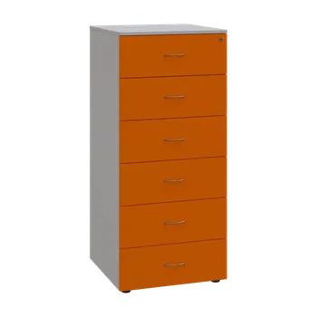 Kartotéka LKR - A5 dřevěná kartotéka, 6-zásuvková, centrální zámek, korpus šedý/čílka mandarinka