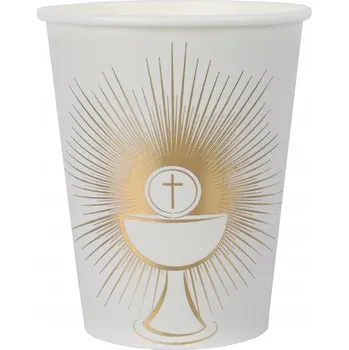 Party nádobí KELÍMKY kelímky na SVATÉ PŘIJÍMÁNÍ 270 ml 10 ks bílé K PRVNÍMU SVATÉMU PŘIJÍMÁNÍ IHS