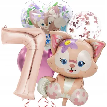 Balónek Sada narozeninových BALÓNKŮ Liška LinaBell Srdce Konfety Rose gold ČÍSLICE 7