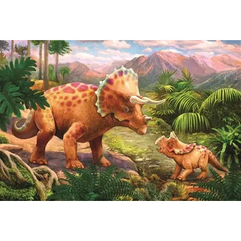 Puzzle TREFL Puzzle Úžasní dinosauři: Triceratops s mládětem 54 dílků