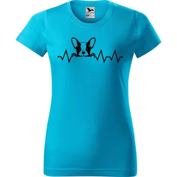 Dámské tričko Dámské tričko s potiskem Tep buldoček Barva trička: Tyrkysová - 44, Velikost: XS