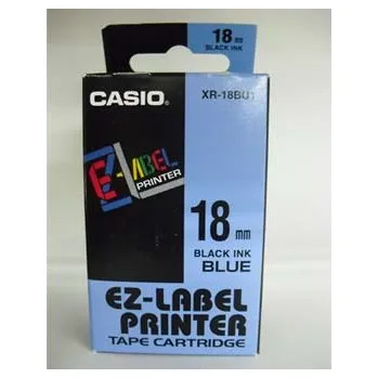 Pásek do tiskárny Casio originální páska do tiskárny štítků, Casio, XR-18BU1, černý tisk/modrý podklad, nelaminovaná, 8m, 18mm