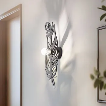 Lampička Opviq Nástěnné světlo W-030, černé, design peří, MDF dřevo, laserem řezané černý 1 x 15 W LED - Doprava zdarma