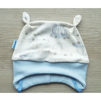 Kojenecká čepice AMÁLKA Bavlněná zavazovací čepička, auta Velikost: 62-68