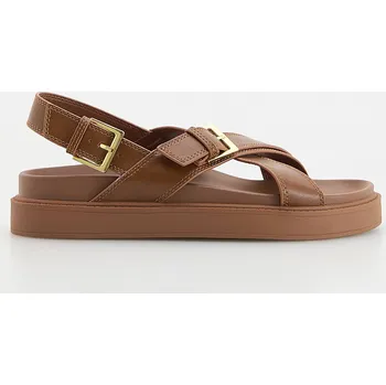 Dámské sandále Reserved - Kožené sandály se sponami - zlatavá hnědá - 599CP-82X - 599CP-82X-37