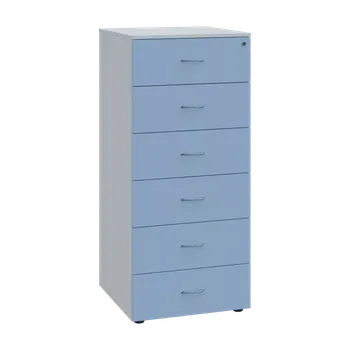 Kartotéka LKR - A5 dřevěná kartotéka, 6-zásuvková, centrální zámek, korpus bílý/čílka pastelově modrá